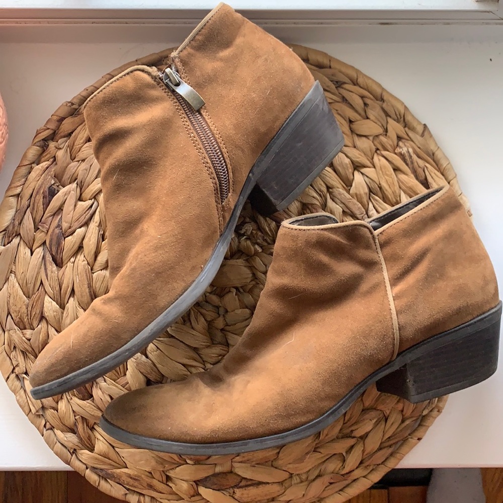 Brown suede booties